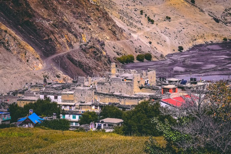 Aerial view of a town in the Kali Gandaki valley, Mustang