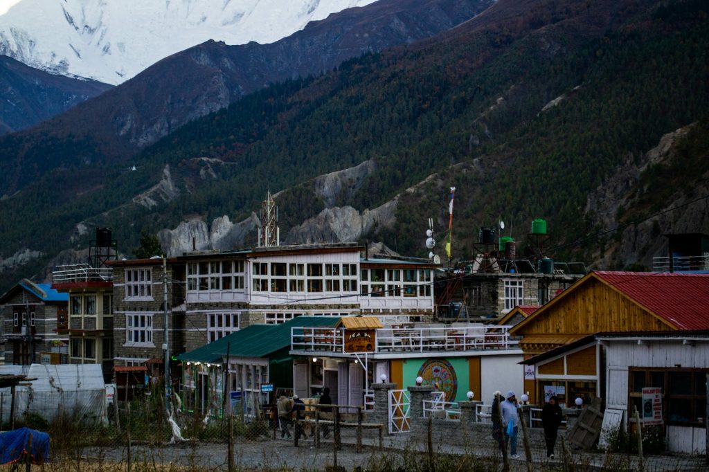 Village at the foot of Himalayan mountains in central Nepal